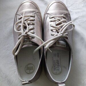 Fitflop Supertone Metallic Rose Silver Leather Comfort Sneakers Women’s Sz US10